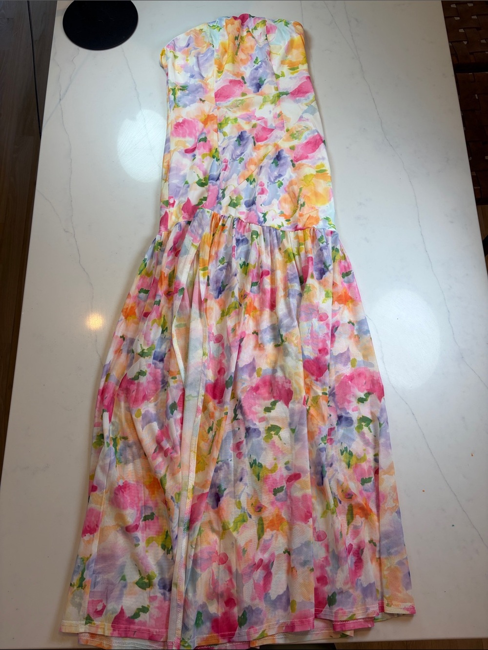 Floral Strapless Sundress in Pink, Yellow & Purple